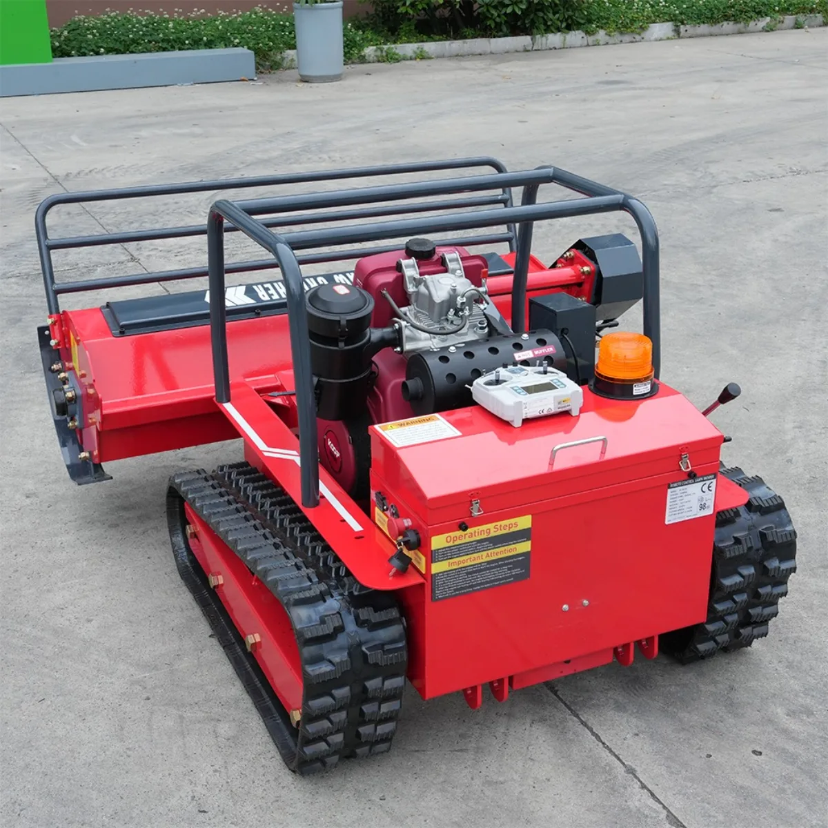 Sonca radio-controlled forestry mulcher — rear three-quarter view on tracks