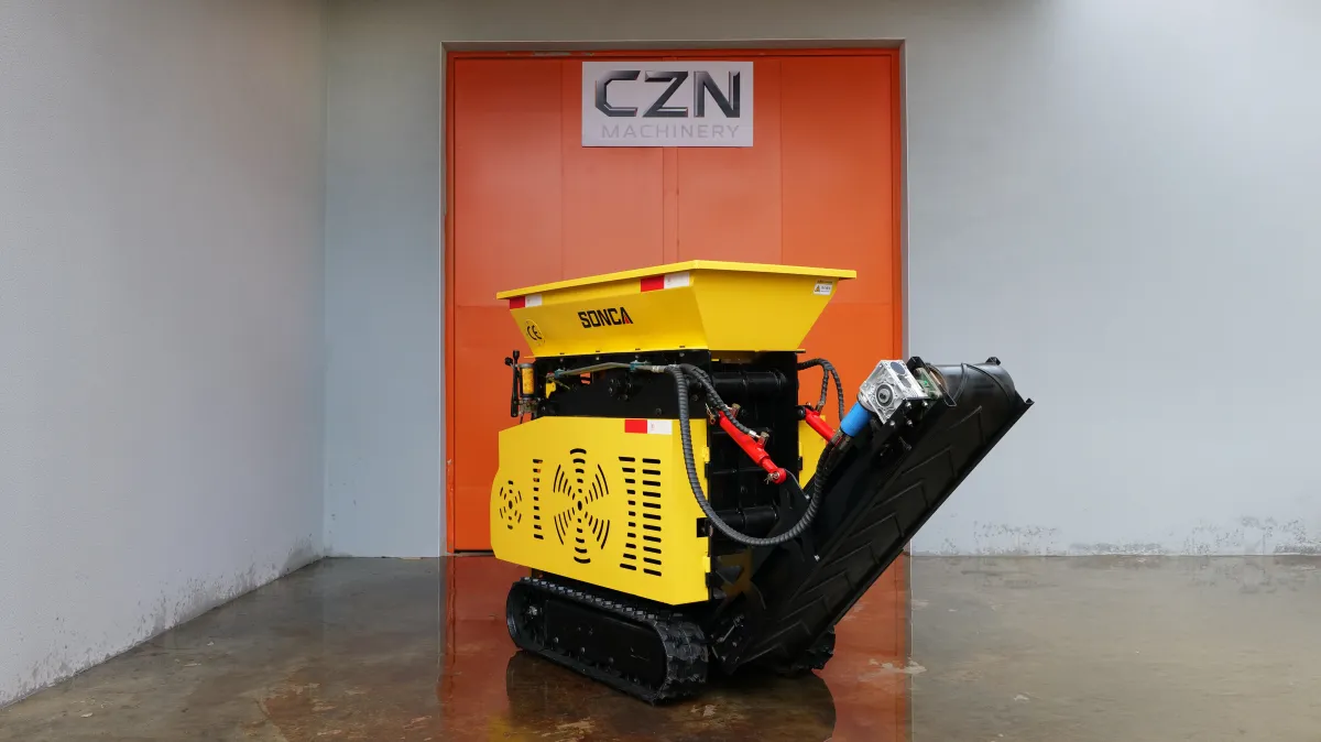 Sonca jaw crusher — three-quarter view on tracks with discharge chute