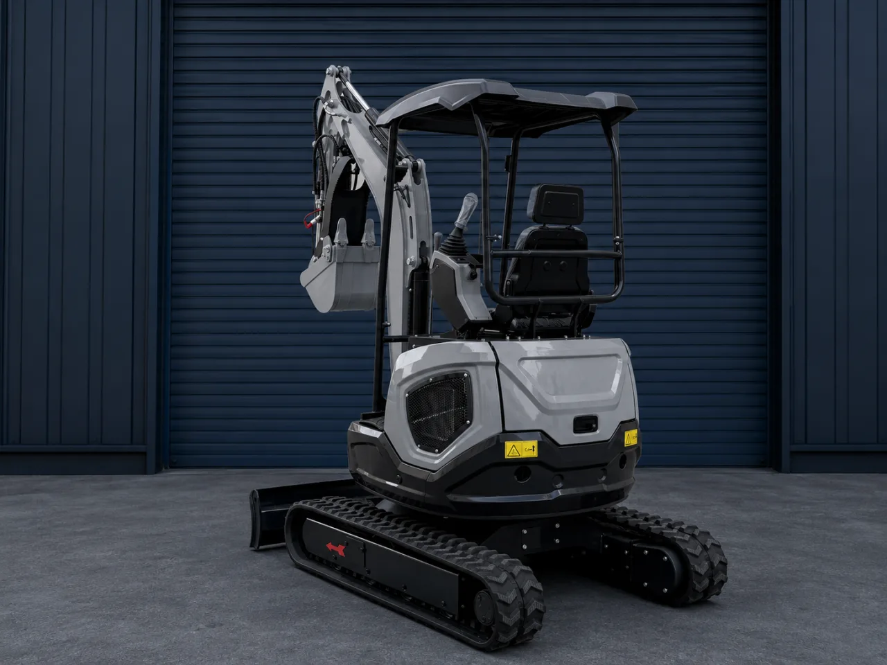 Mini-pelle Xcavator XC22 PRO V2, vue trois-quarts arrière gauche